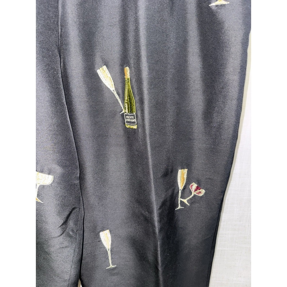 SLB Black Pants 100% Silk Women's Embroidered Champagne Wine Glass Size 20 Party - Picture 3 of 6